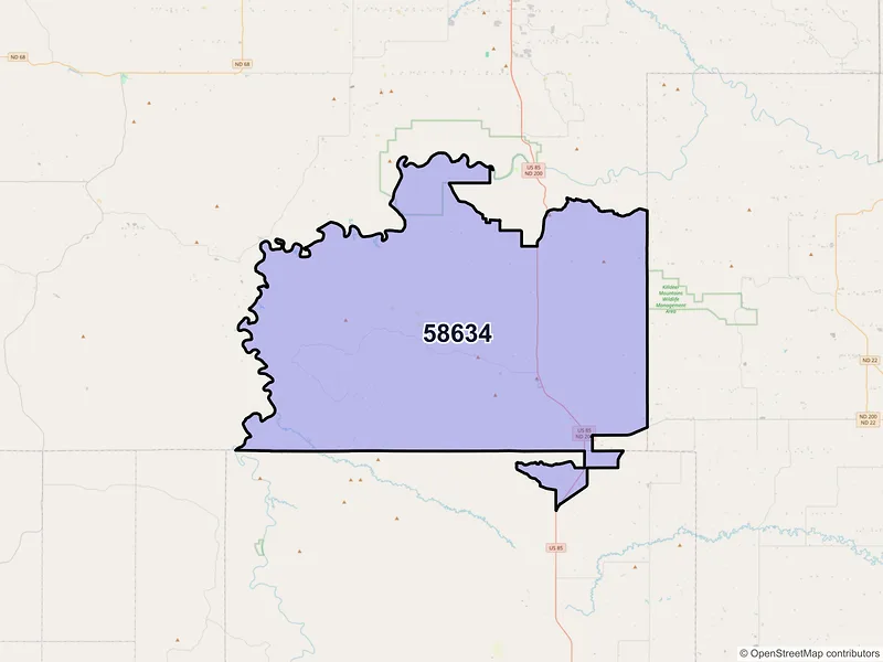 Map of ZIP Code 58634 — Grassy Butte, ND