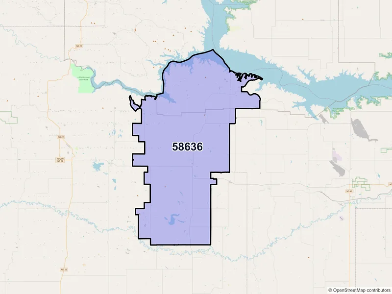 Map of ZIP Code 58636 — Halliday, ND