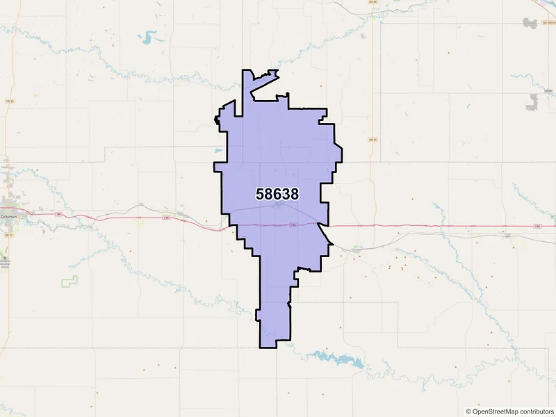 Map of ZIP Code 58638 — Hebron, ND