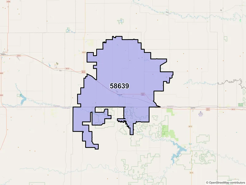 Map of ZIP Code 58639 — Hettinger, ND