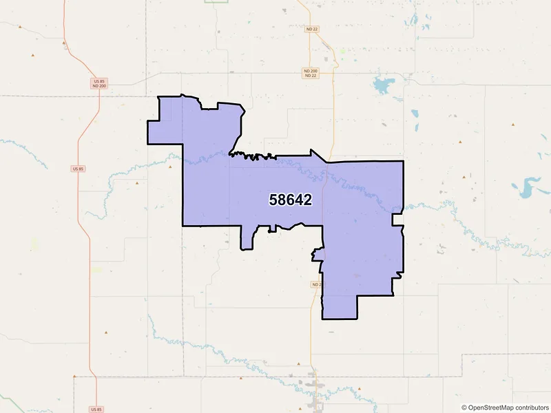 Map of ZIP Code 58642 — Manning, ND