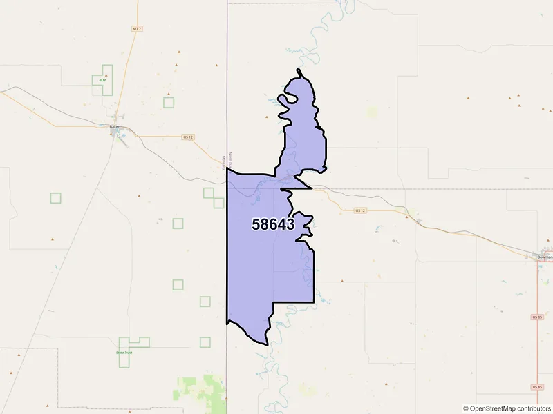 Map of ZIP Code 58643 — Marmarth, ND