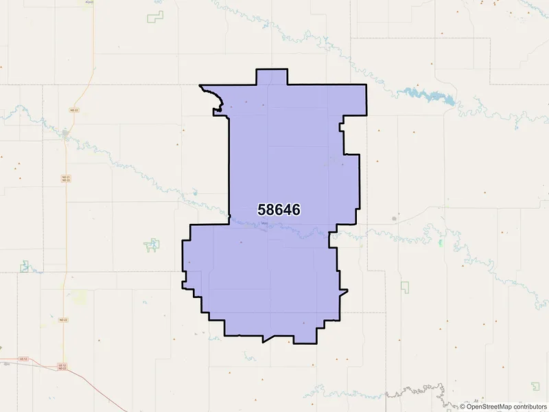 Map of ZIP Code 58646 — Mott, ND