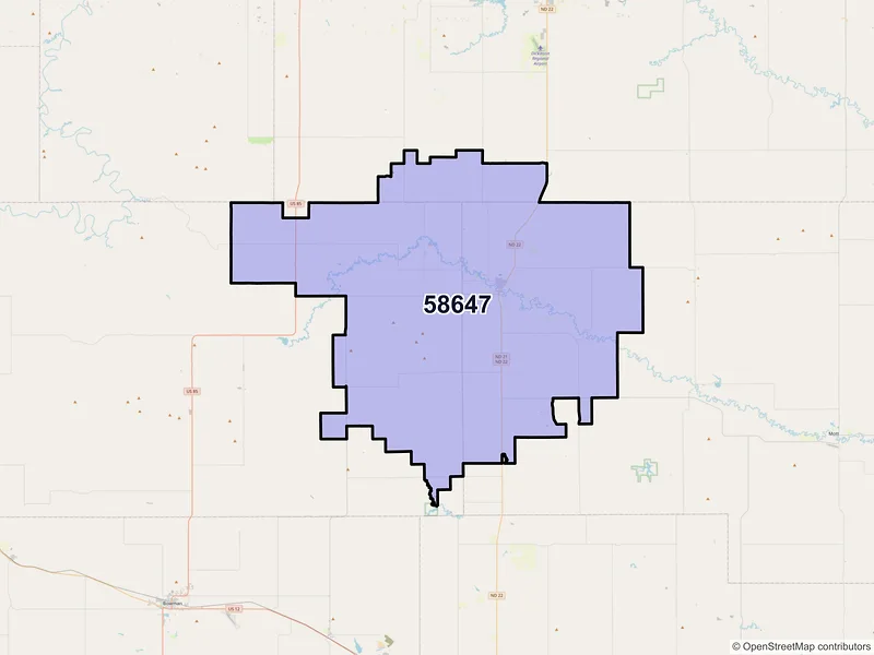 Map of ZIP Code 58647 — New England, ND