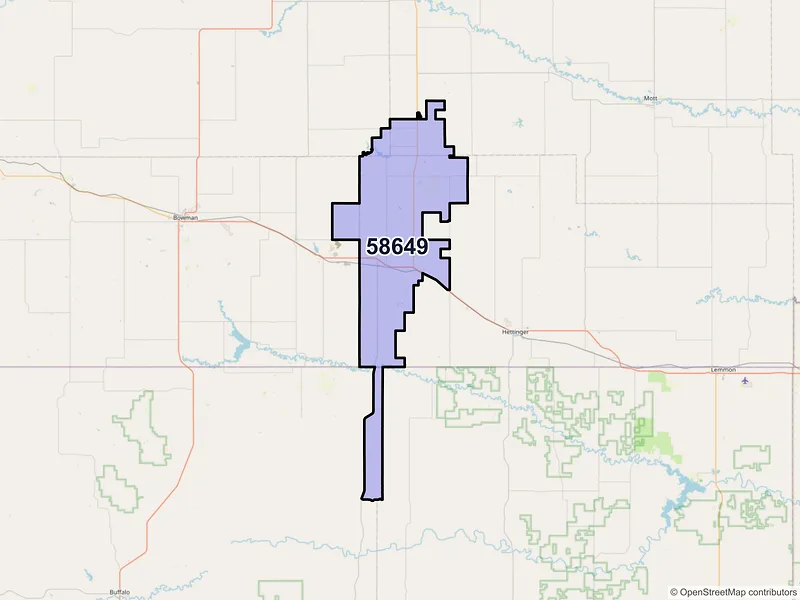 Map of Reeder, North Dakota and ZIP codes