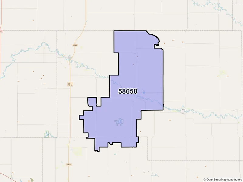 Map of ZIP Code 58650 — Regent, ND