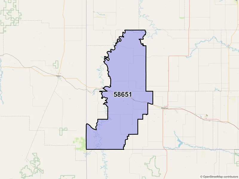 Map of Rhame, North Dakota and ZIP codes