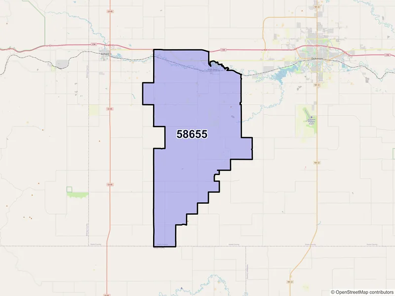Map of ZIP Code 58655 — South Heart, ND