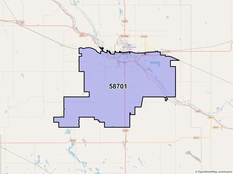Map of ZIP Code 58701 — Minot, ND