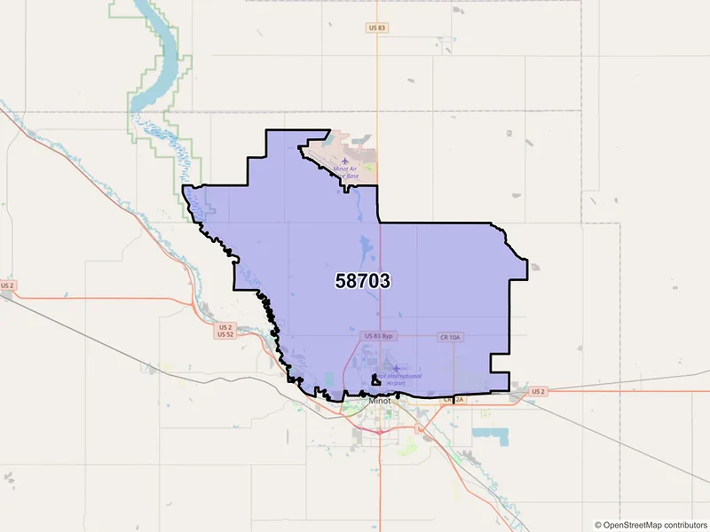 Map of ZIP Code 58703 — Minot, ND