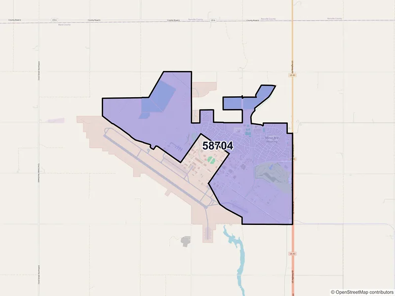 Map of ZIP Code 58704 — Minot AFB, ND
