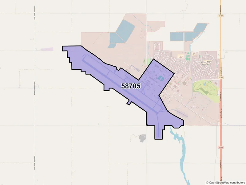 Map of ZIP Code 58705 — Minot AFB, ND