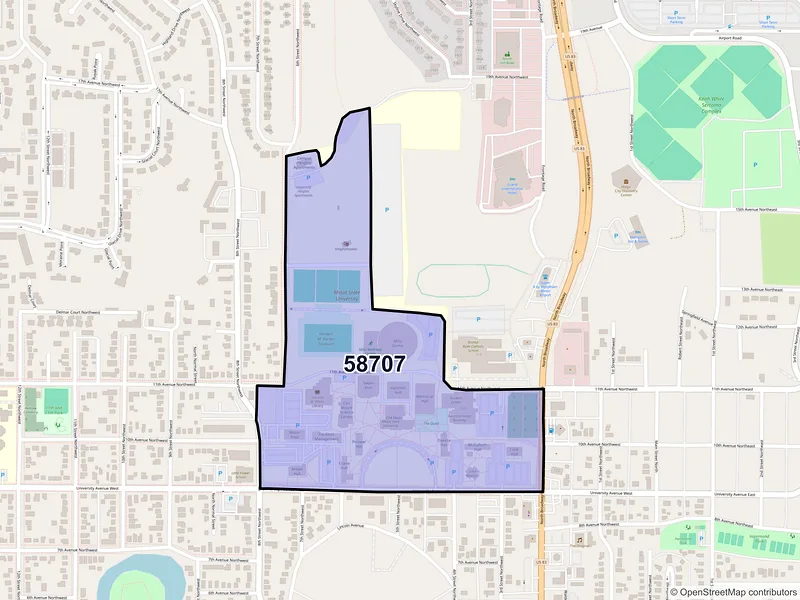 Map of ZIP Code 58707 — Minot, ND