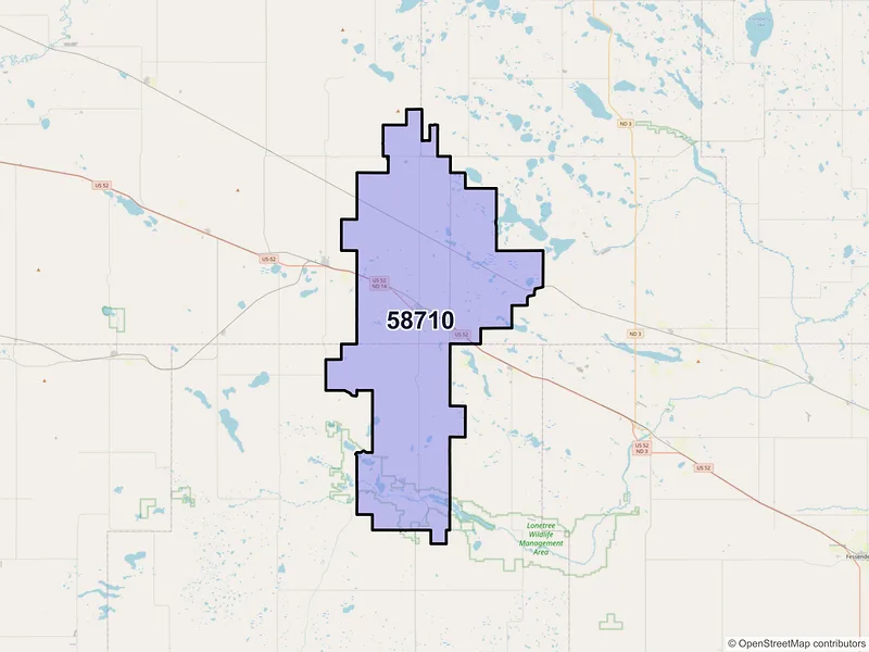 Map of ZIP Code 58710 — Anamoose, ND