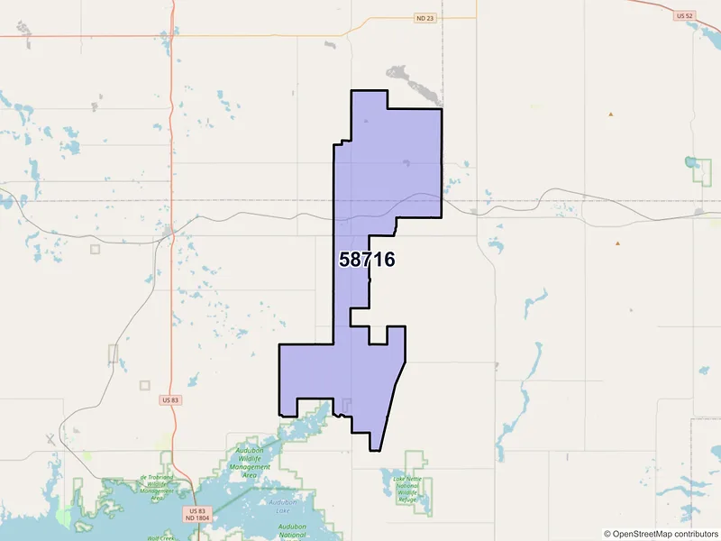 Map of ZIP Code 58716 — Benedict, ND