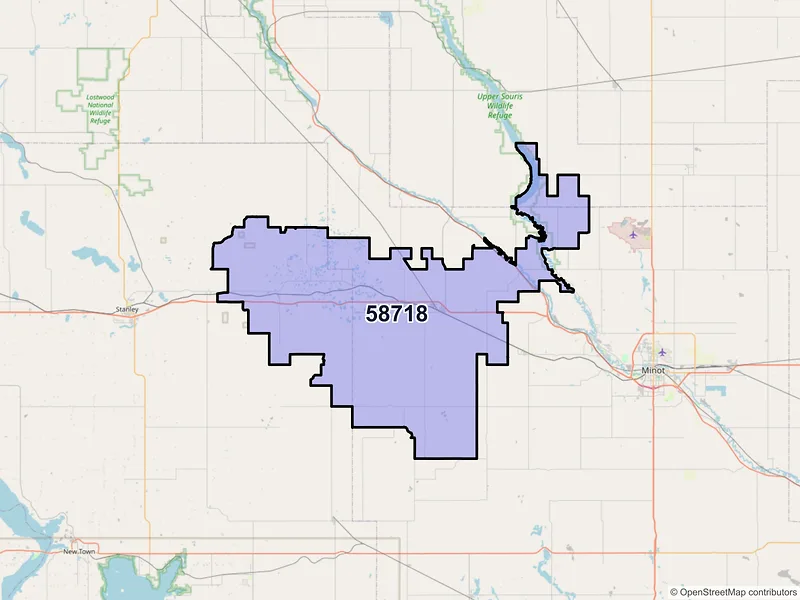 Map of ZIP Code 58718 — Berthold, ND
