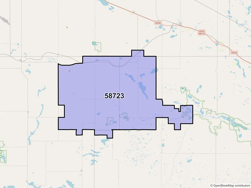 Map of Butte, North Dakota and ZIP codes