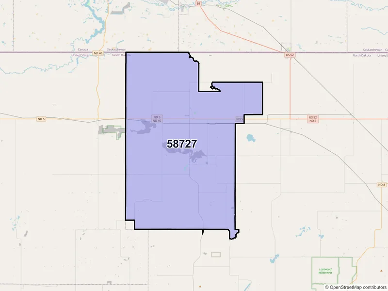 Map of ZIP Code 58727 — Columbus, ND