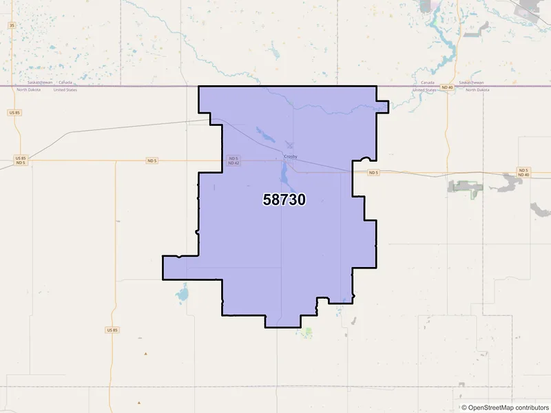 Map of ZIP Code 58730 — Crosby, ND