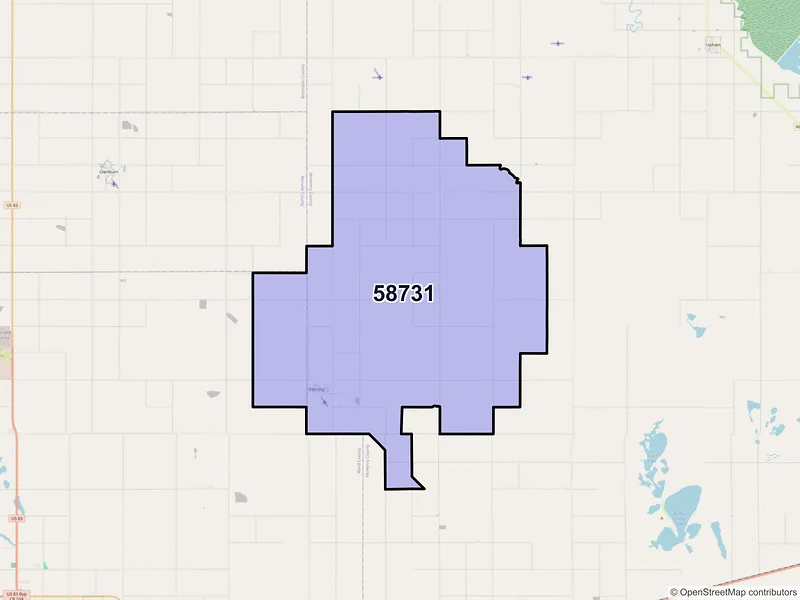 Map of ZIP Code 58731 — Deering, ND