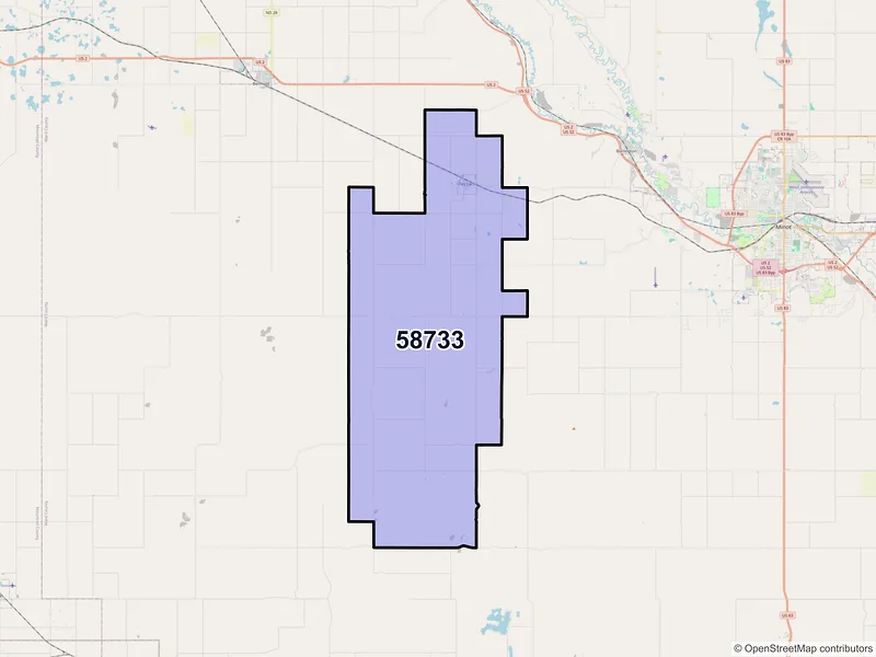 Map of ZIP Code 58733 — Des Lacs, ND