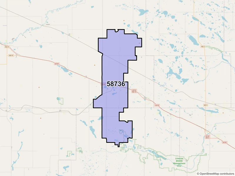 Map of ZIP Code 58736 — Drake, ND