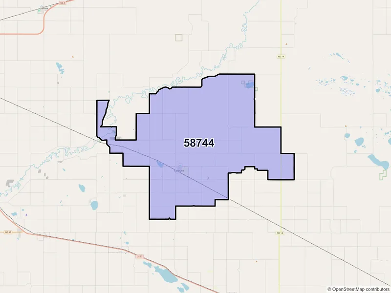 Map of Karlsruhe, North Dakota and ZIP codes