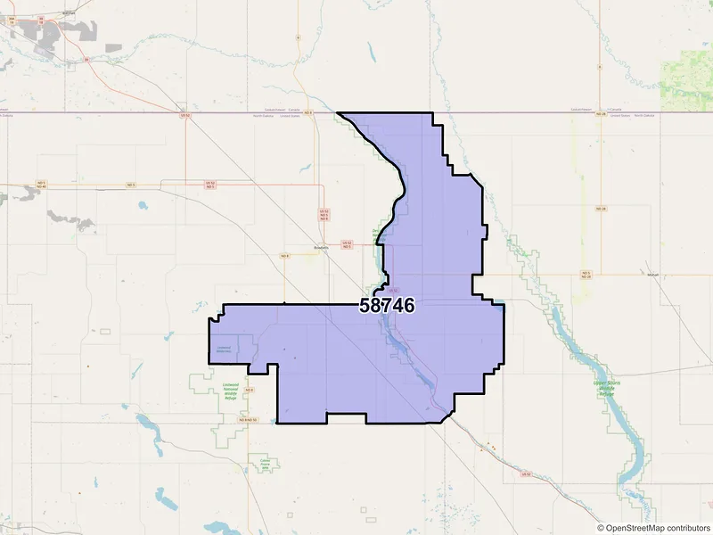 Map of ZIP Code 58746 — Kenmare, ND