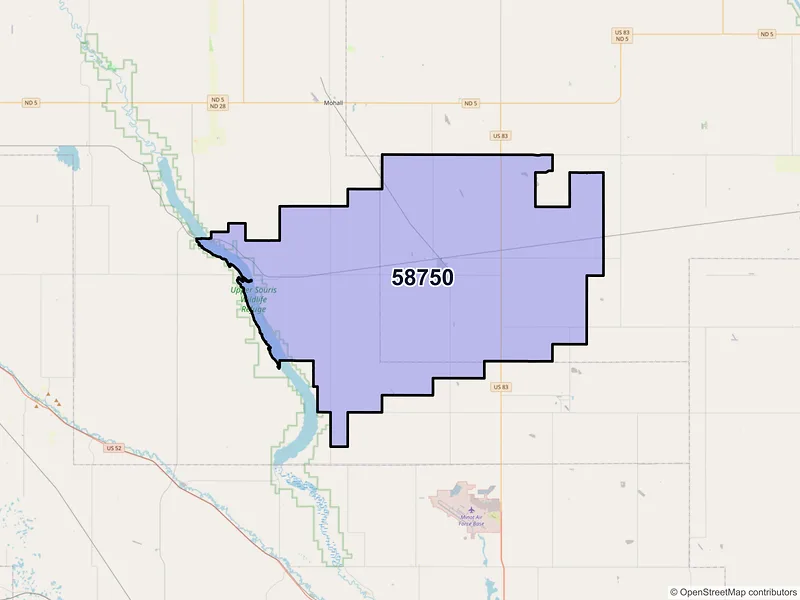 Map of Lansford, North Dakota and ZIP codes