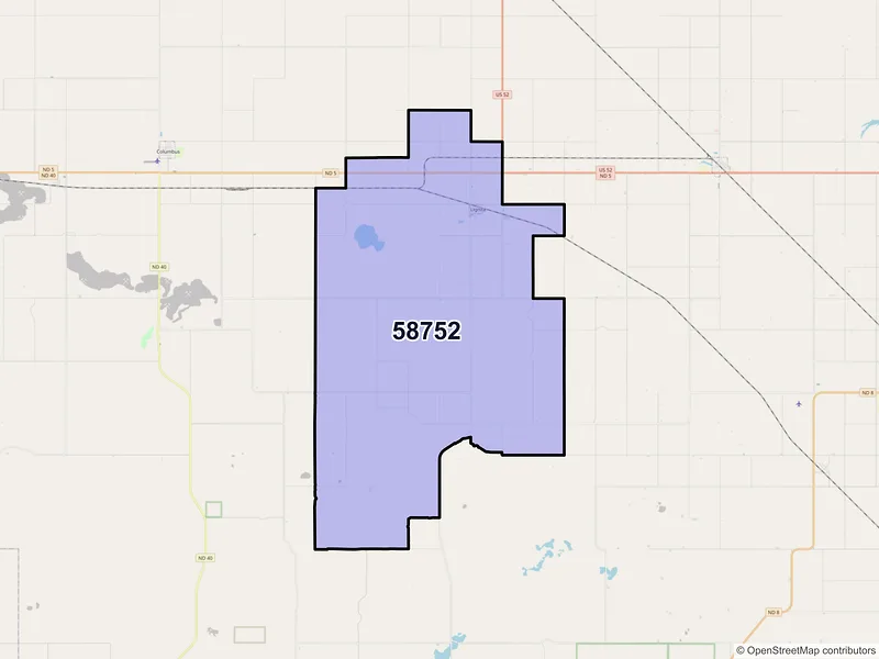 Map of ZIP Code 58752 — Lignite, ND