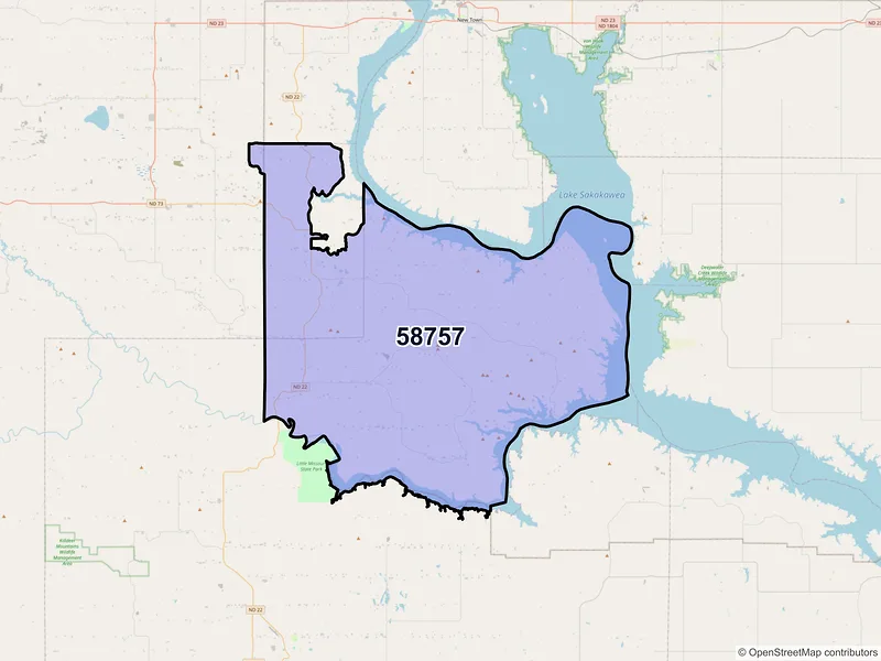 Map of ZIP Code 58757 — Mandaree, ND
