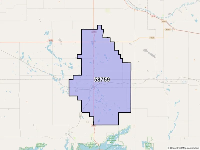 Map of ZIP Code 58759 — Max, ND