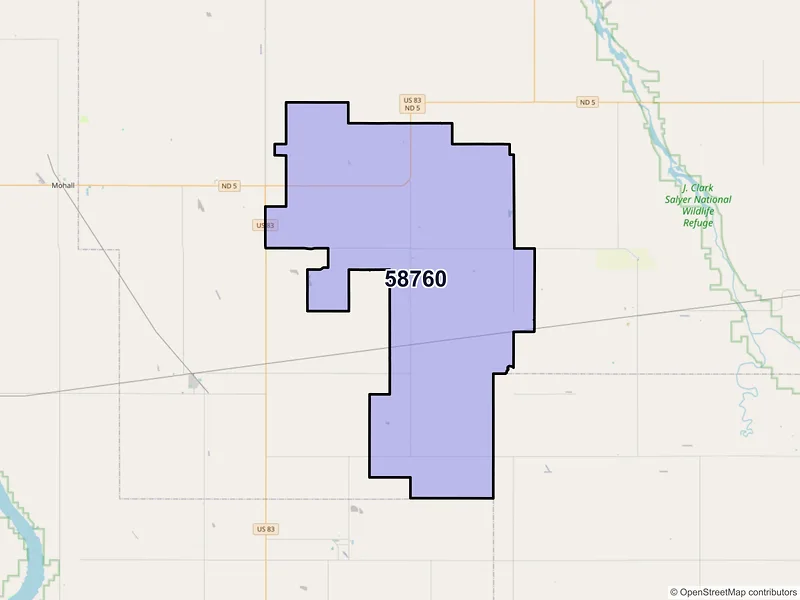 Map of ZIP Code 58760 — Maxbass, ND