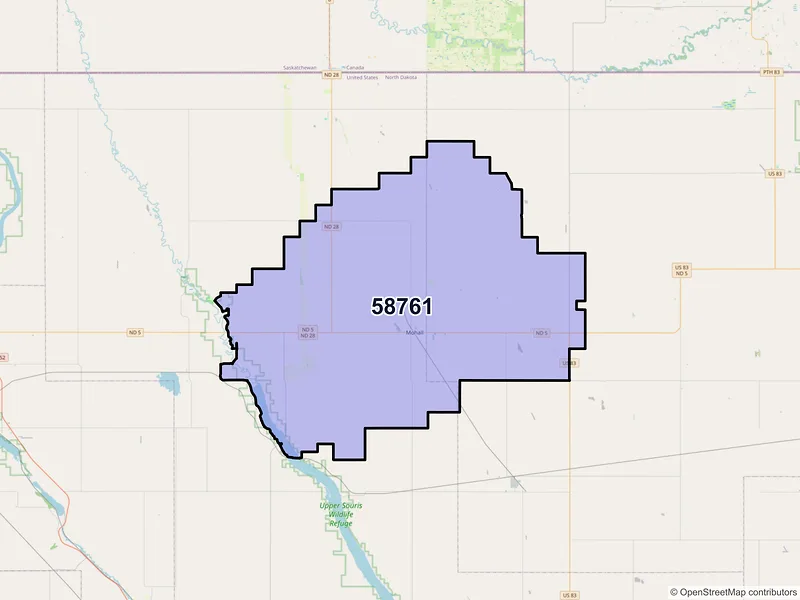Map of ZIP Code 58761 — Mohall, ND
