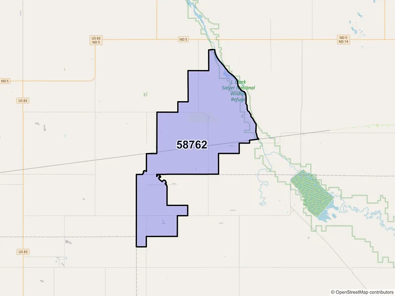 Map of Newburg, North Dakota and ZIP codes