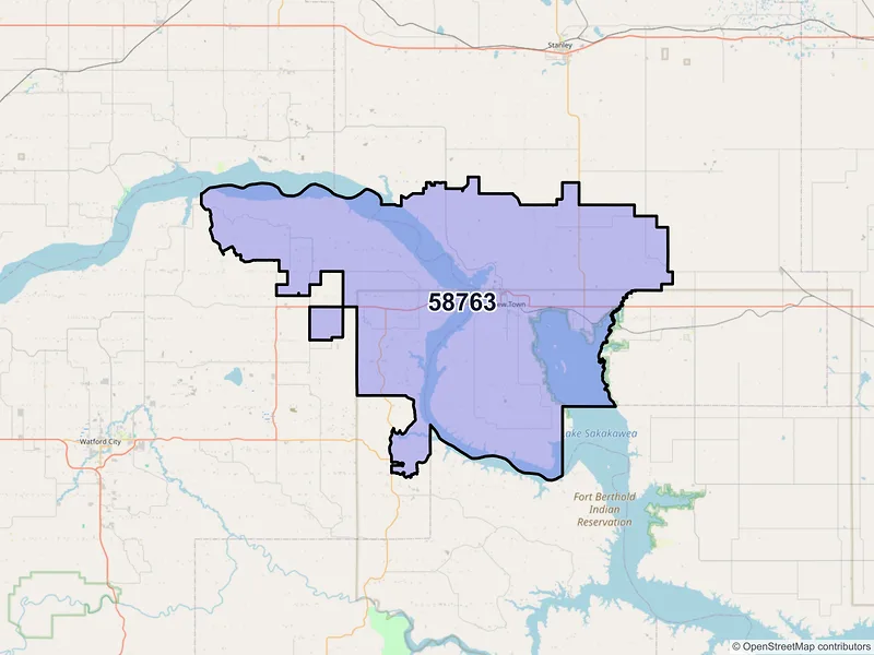 Map of ZIP Code 58763 — New Town, ND