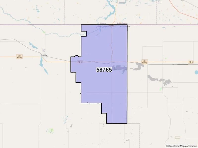 Map of ZIP Code 58765 — Noonan, ND