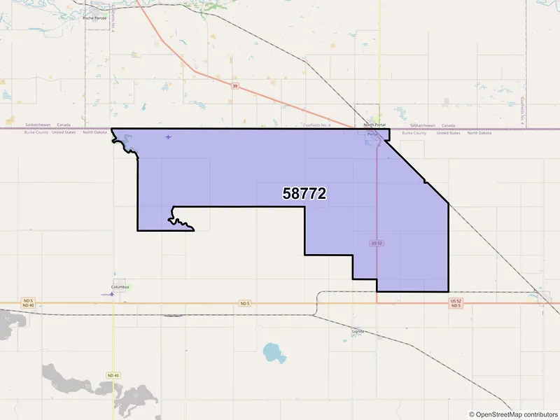 Map of ZIP Code 58772 — Portal, ND