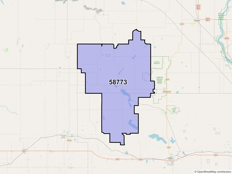 Map of ZIP Code 58773 — Powers Lake, ND