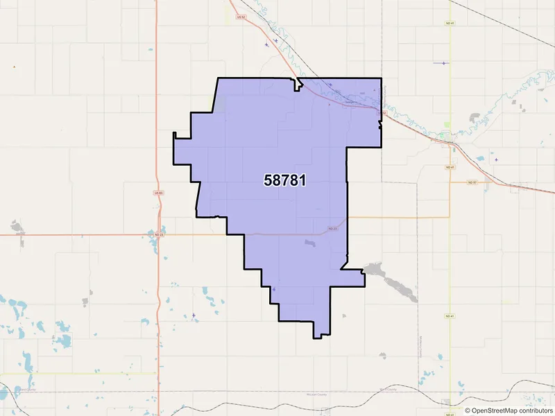 Map of ZIP Code 58781 — Sawyer, ND