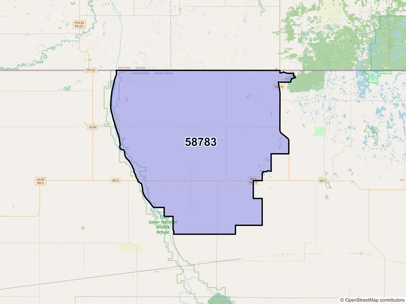 Map of ZIP Code 58783 — Souris, ND