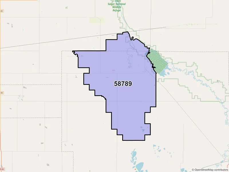 Map of ZIP Code 58789 — Upham, ND