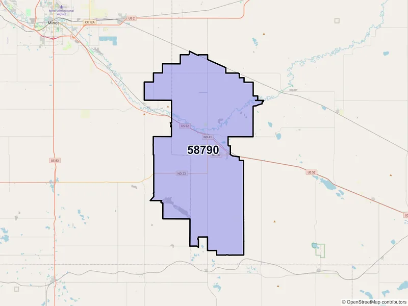 Map of ZIP Code 58790 — Velva, ND