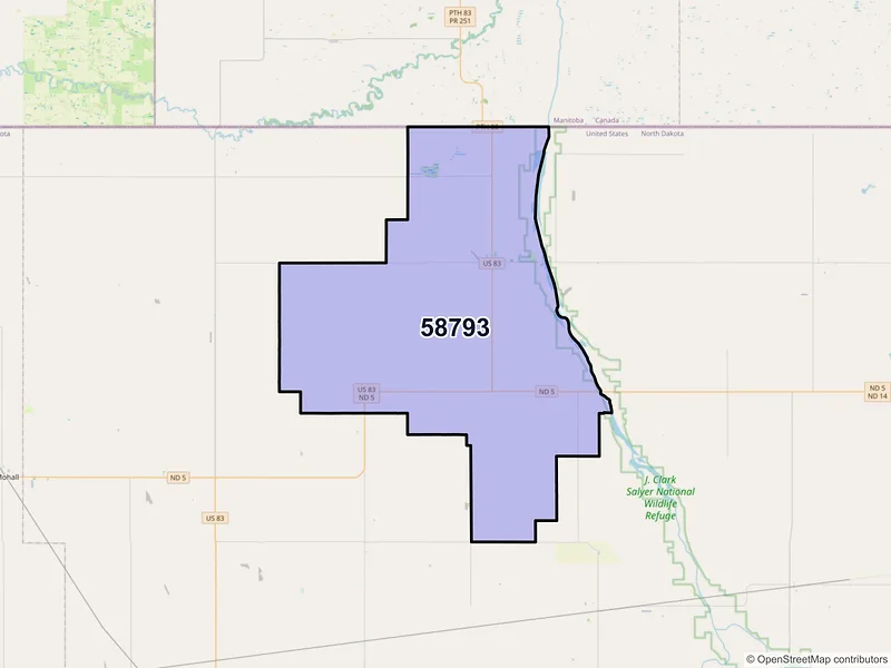 Map of Westhope, North Dakota and ZIP codes