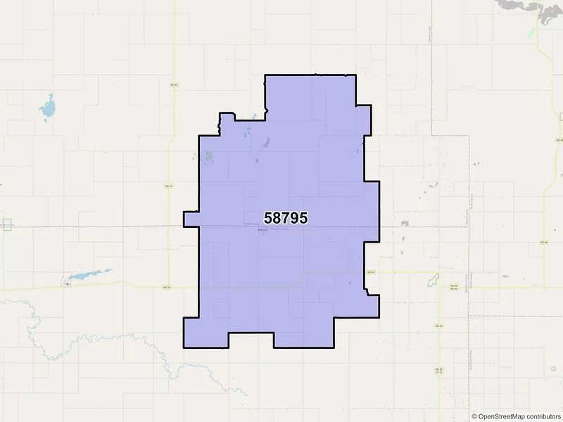 Map of ZIP Code 58795 — Wildrose, ND