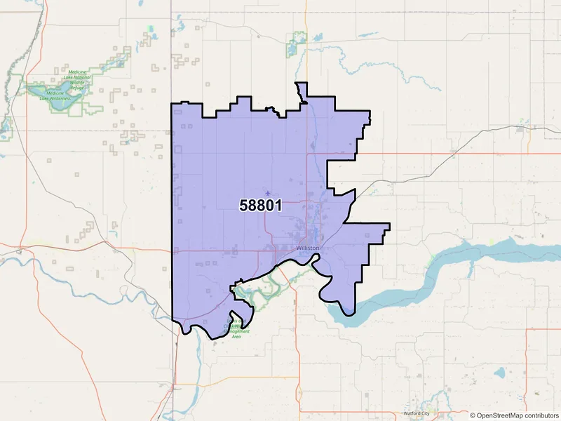 Map of ZIP Code 58801 — Williston, ND
