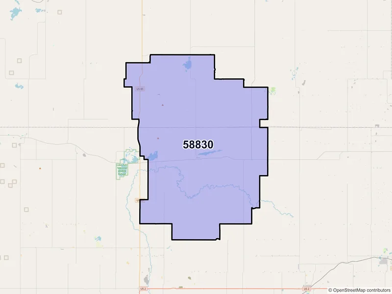 Map of ZIP Code 58830 — Alamo, ND