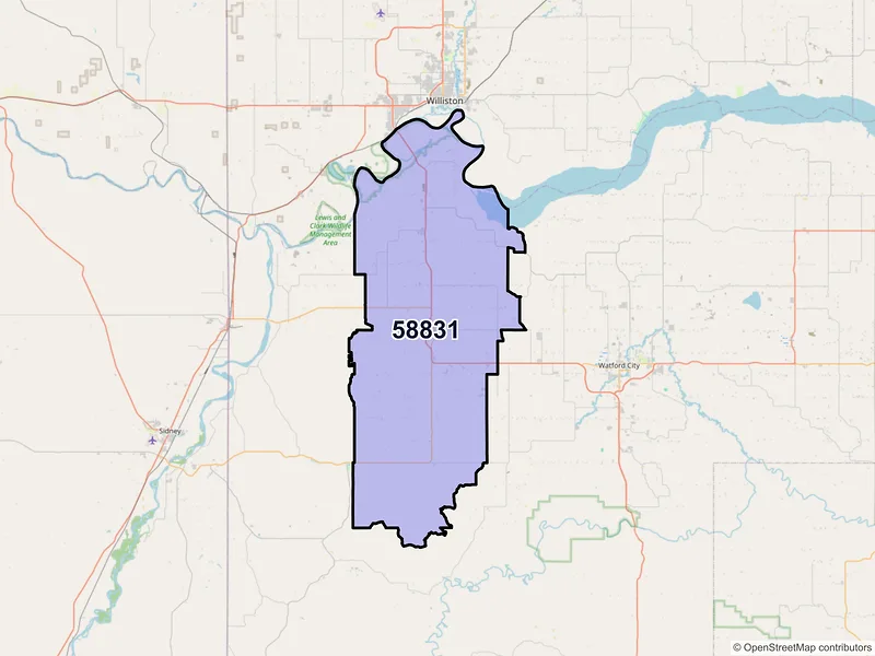 Map of ZIP Code 58831 — Alexander, ND