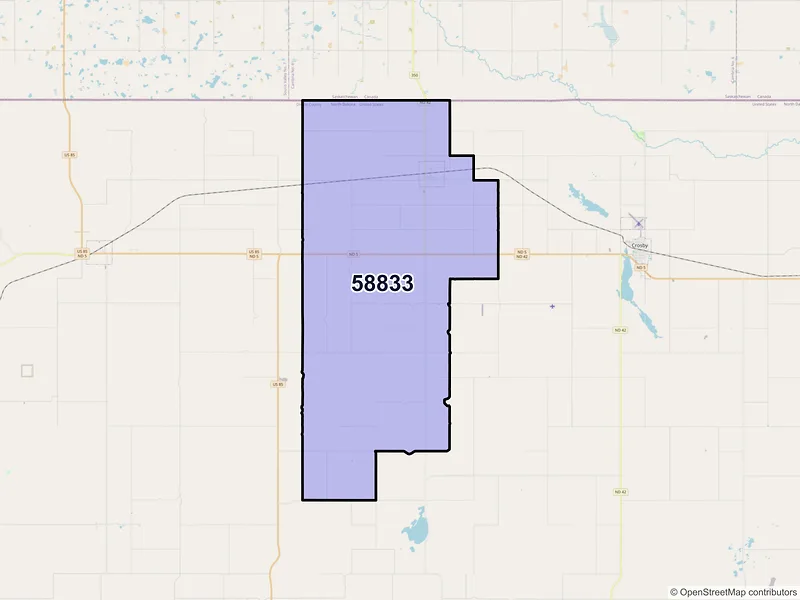 Map of ZIP Code 58833 — Ambrose, ND