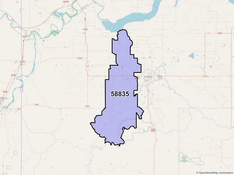 Map of ZIP Code 58835 — Arnegard, ND